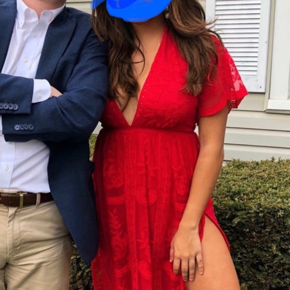Red Lace Double Slit Dress